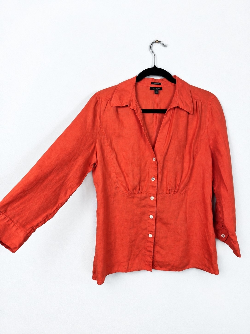Talbots 10 Pure Irish Linen Coral Blouse Coastal Grandmother Button Down Shirt